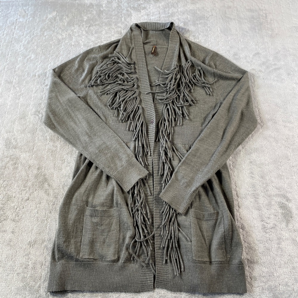 Stetson Open Front Cardigan Sweater‎ Womens Large Gray Fringe Western Festival